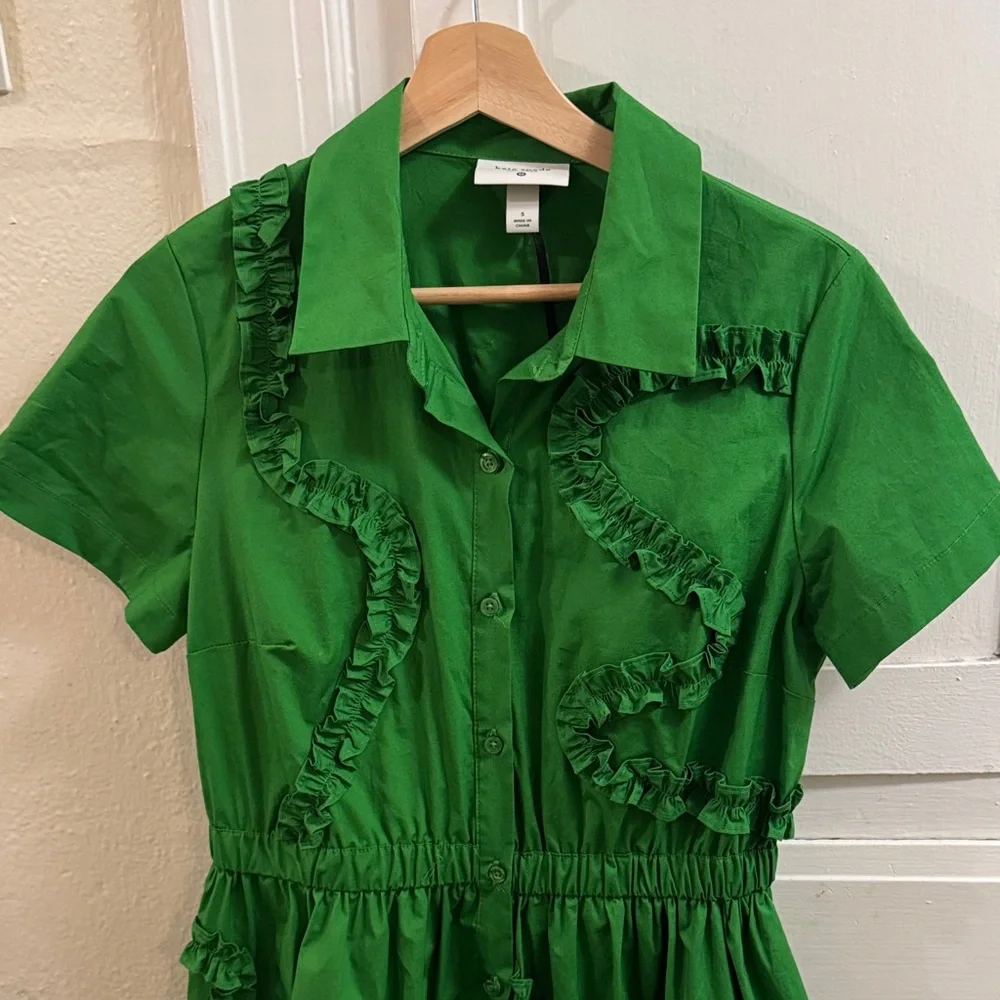 kate spade Bright Green Ruffle Shirt Midi Dress